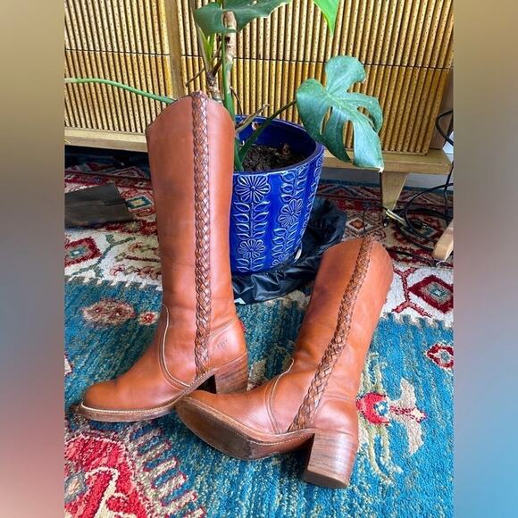 Frye Shoes - Frye Vintage braided 8546 Sabrina Knee High Tan Brown Boots size 5.5